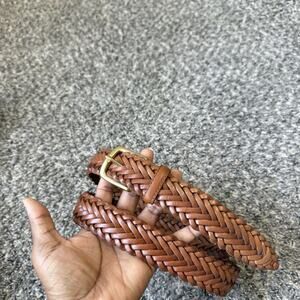 796 Full Grain Leather Braided Woven Belt Brass Buckle Brown Size 42 New